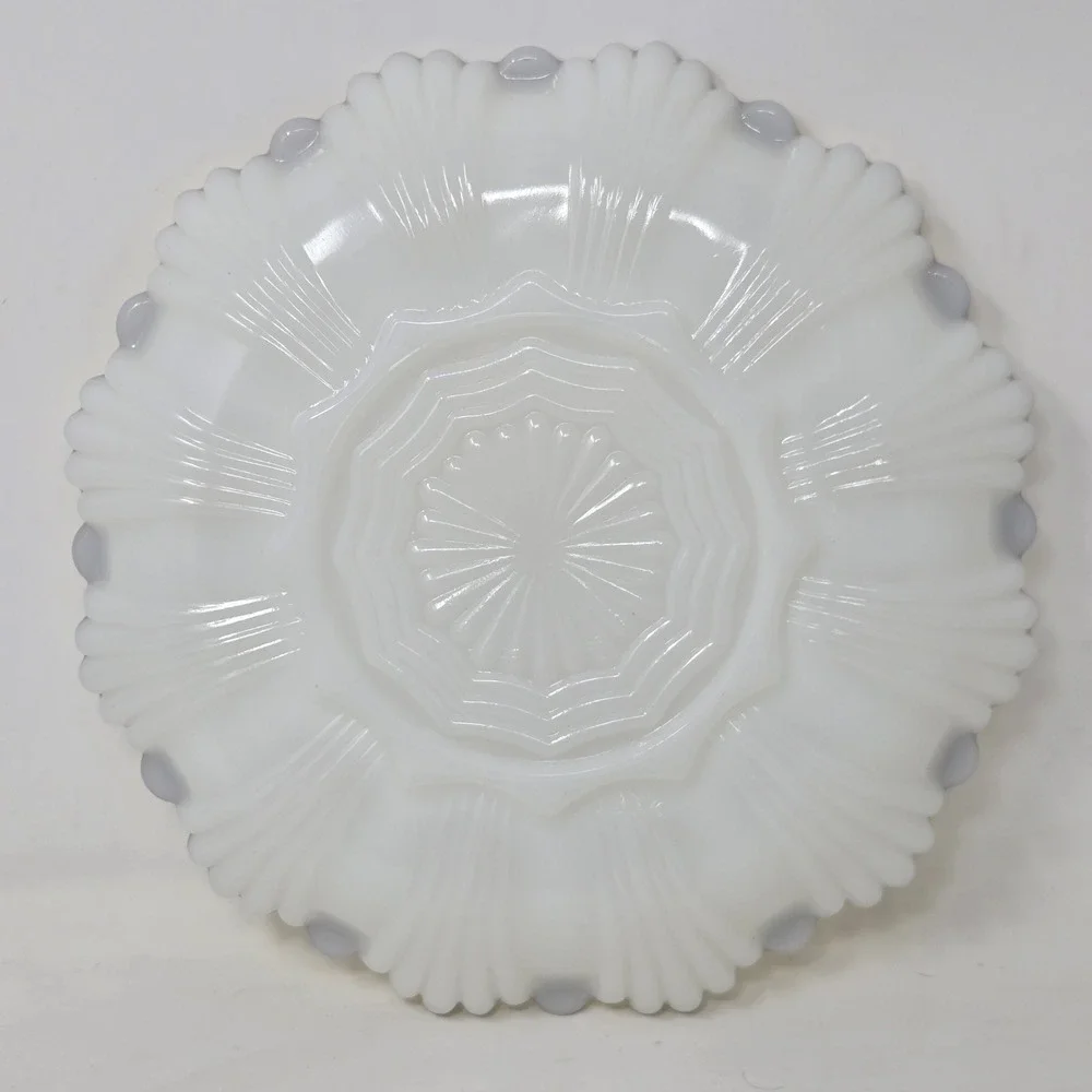 Fire-King Milk Glass Deviled Egg Plate Gold Trim Scalloped Serving‎ Platter 10